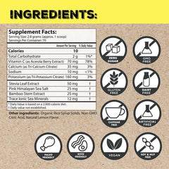 Close-up of Lola Lemon ingredients: Acerola Vitamin C and bamboo silica.