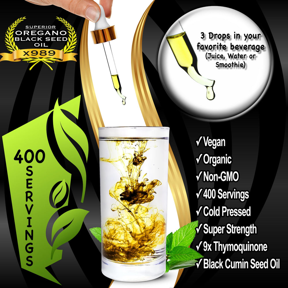 X935 two-in-one oregano and black seed oil drops with dropper for easy dosing