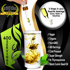 X935 two-in-one oregano and black seed oil drops with dropper for easy dosing