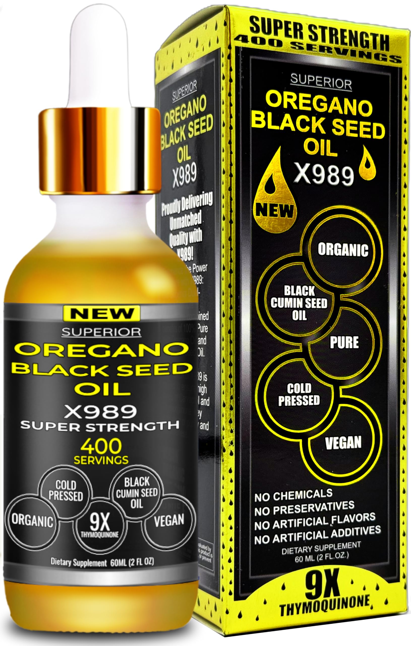 SUPERIOR FULVIC HUMIC X935 oregano and black seed oil drops in a glass bottle for daily use