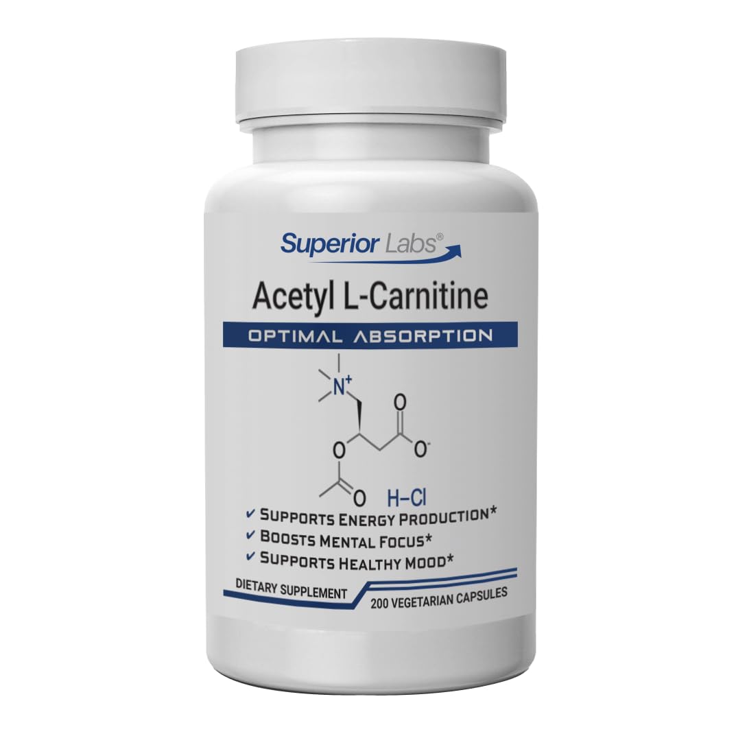 Superior Labs Acetyl L-Carnitine 500mg bottle for energy support.