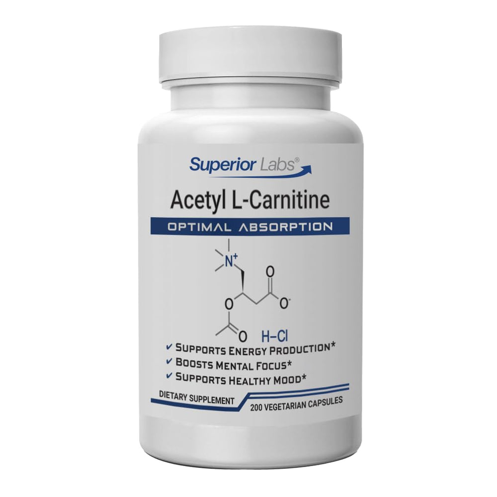 Superior Labs Acetyl L-Carnitine 500mg bottle for energy support.
