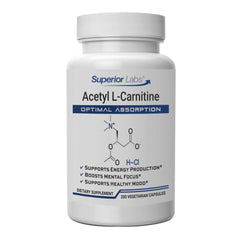 Superior Labs Acetyl L-Carnitine 500mg bottle for energy support.