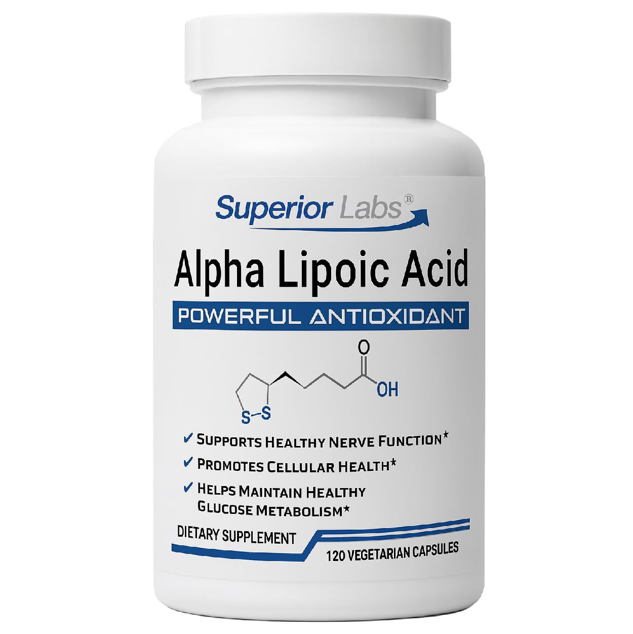 Superior Labs Alpha Lipoic Acid 600 mg bottle highlighting high-absorption formula for daily antioxidant support