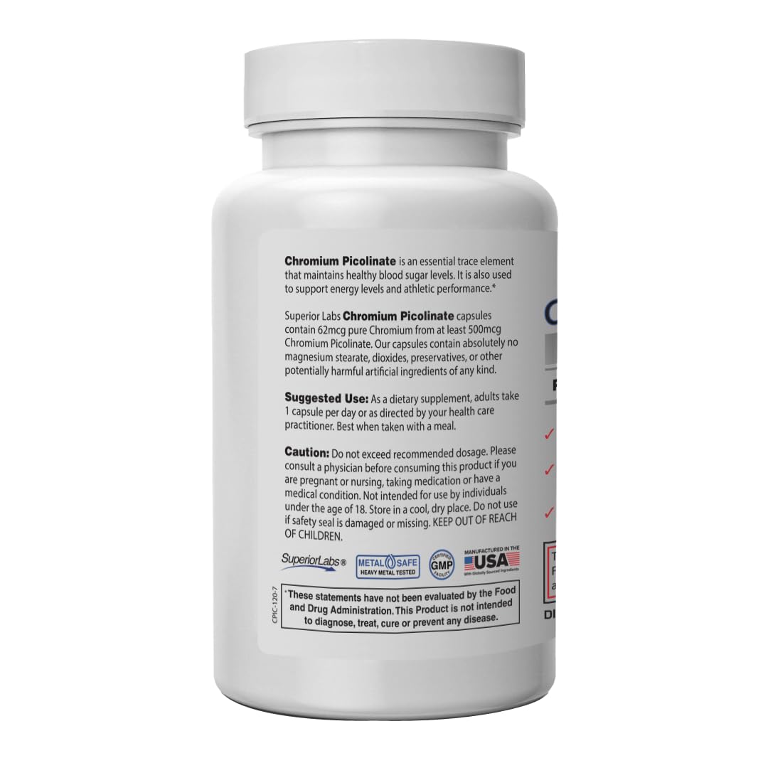 Superior Labs Chromium Picolinate capsules neatly lined for easy daily supplementation