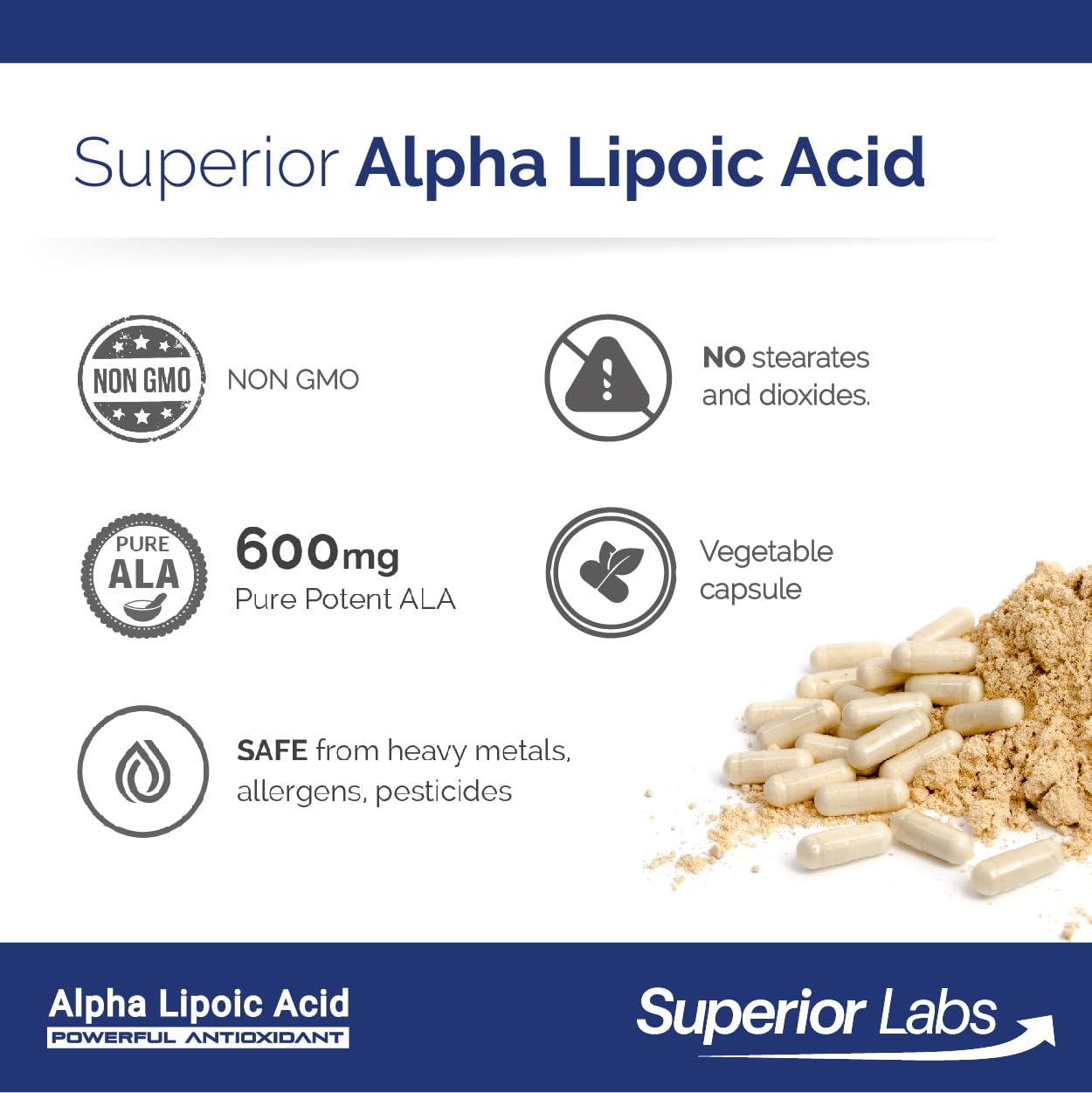 Third-party QA seal on Superior Labs Alpha Lipoic Acid bottle