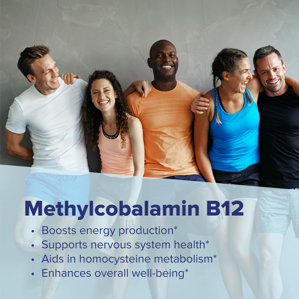 Energetic lifestyle scene with Superior Source B-12 energy support tablets.