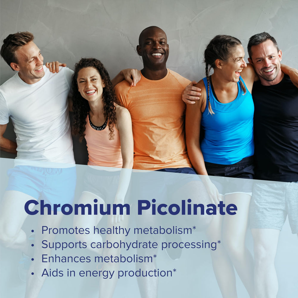 Chromium picolinate tablet highlighting carbohydrate metabolism support.