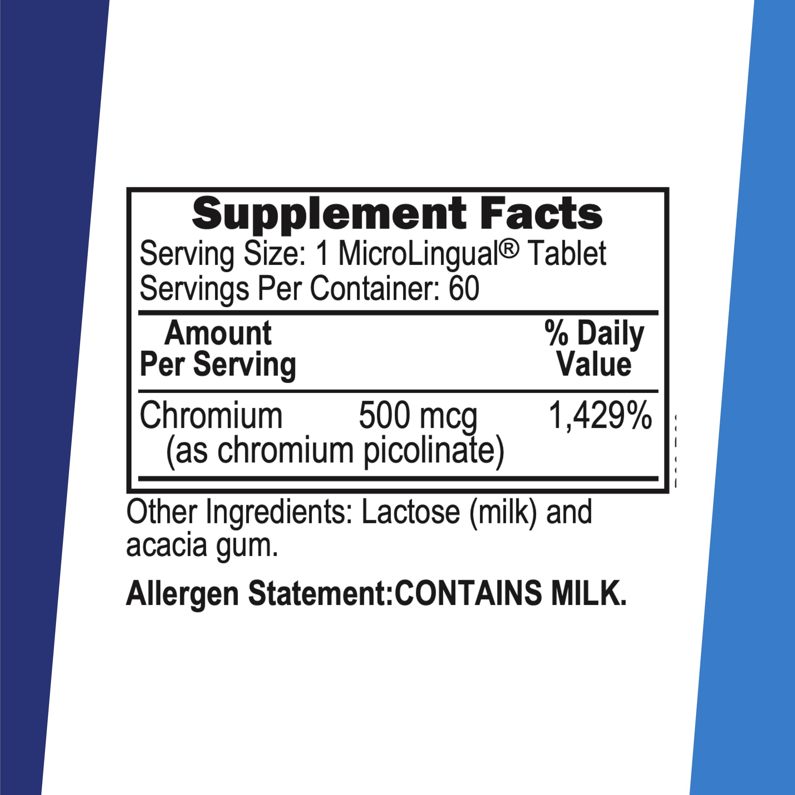 Superior Source Chromium Picolinate microlingual tablet placed under the tongue for rapid uptake