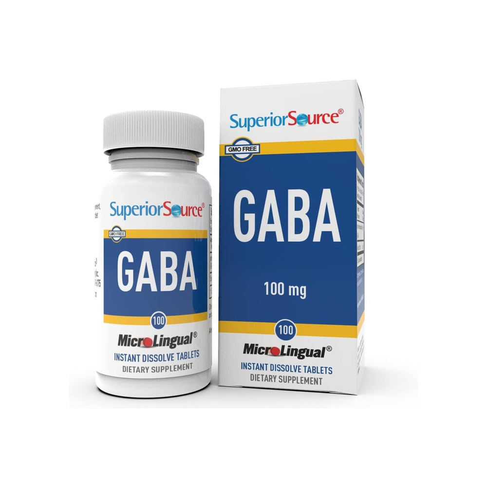Superior Source GABA 100mg tablets dissolving under the tongue for quick calming support