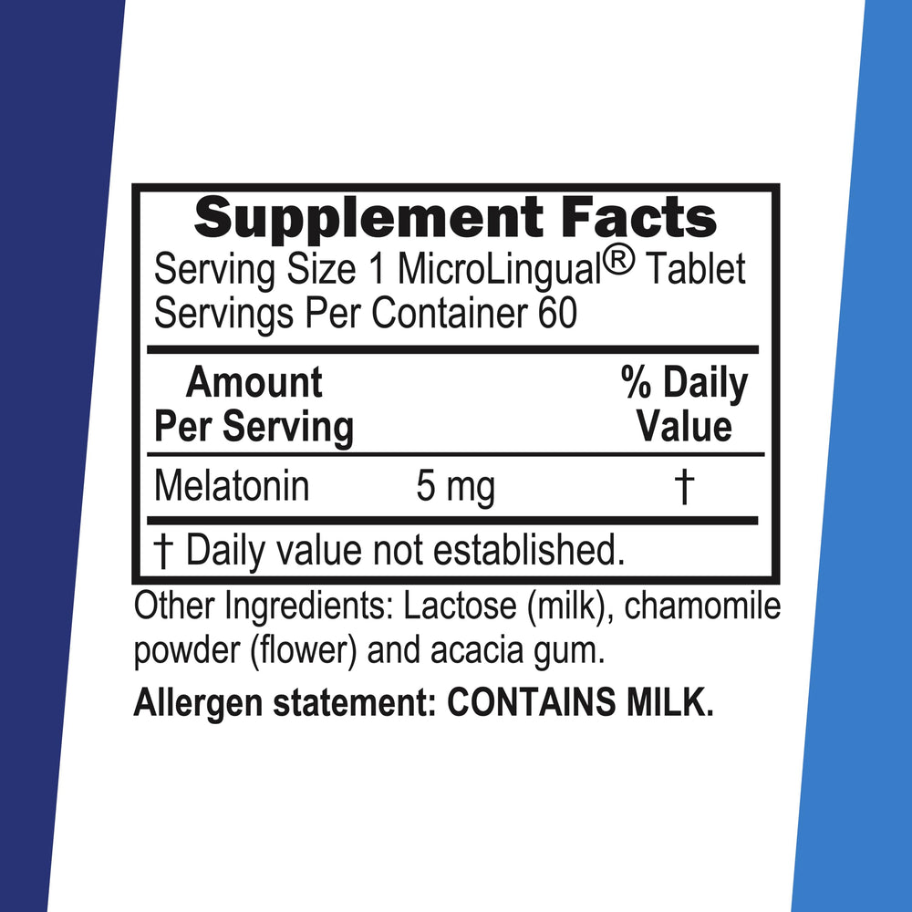 Melatonina de Superior Source con manzanilla, tableta disoluble para relajación antes de dormir.