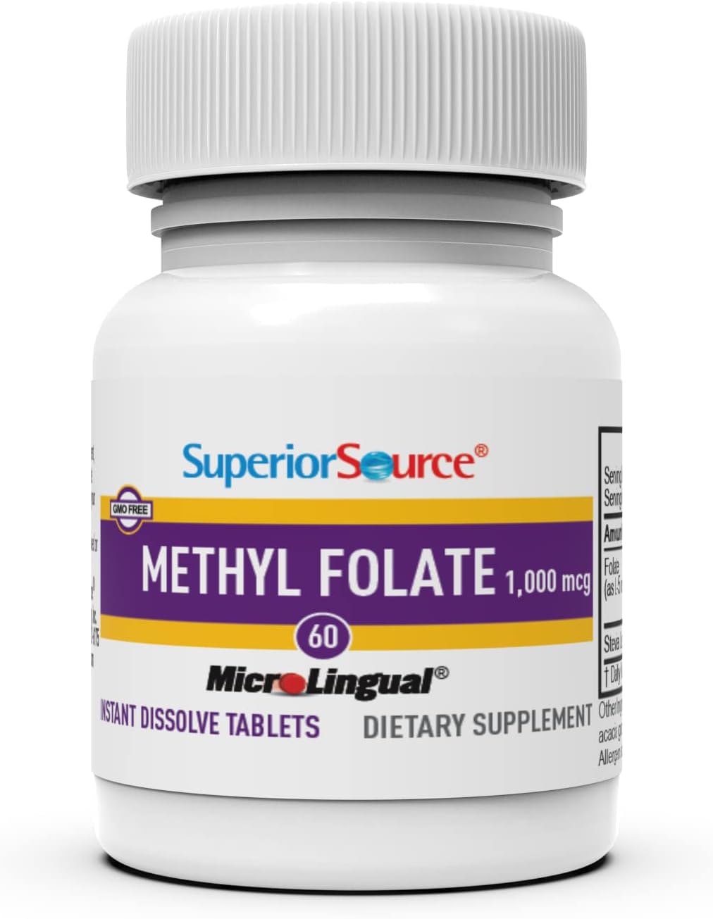 Small methylfolate tablet by Superior Source for discreet daily use.
