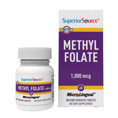 Superior Source Methyl Folate tablet close-up for fast sublingual uptake.