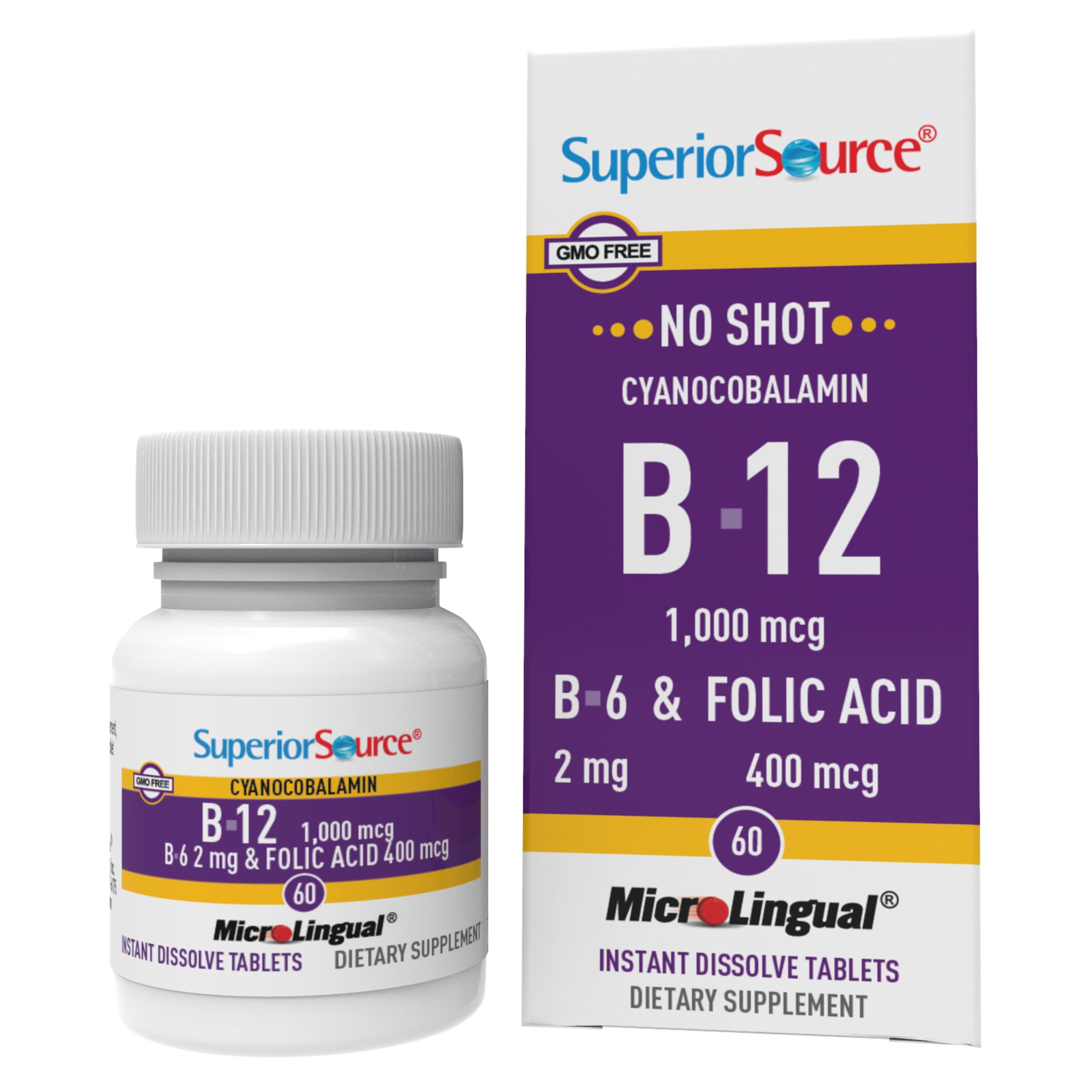 Superior Source No Shot B12 bottle closeup for quick energy support