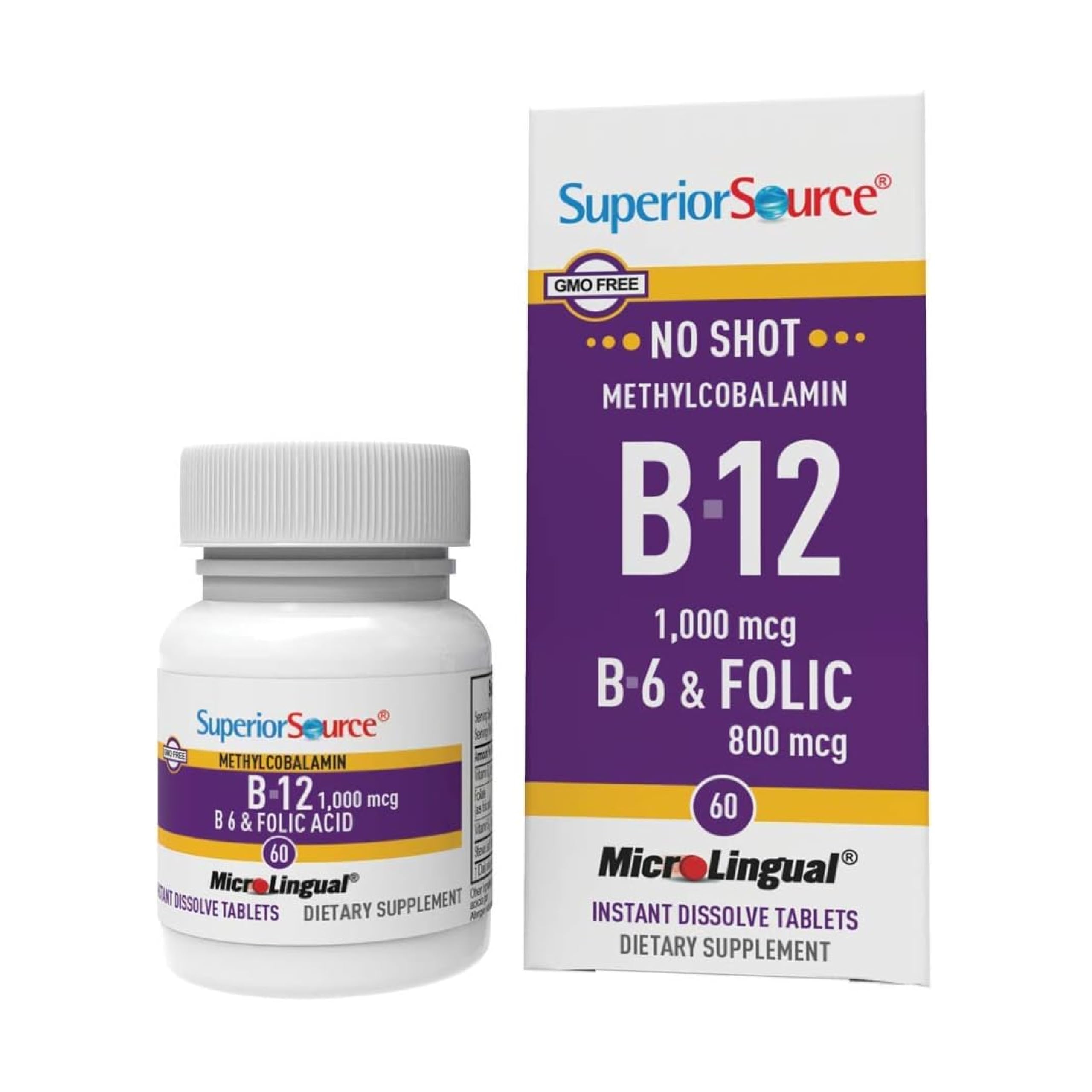 Superior Source No Shot B-12 bottle front for convenient daily energy support