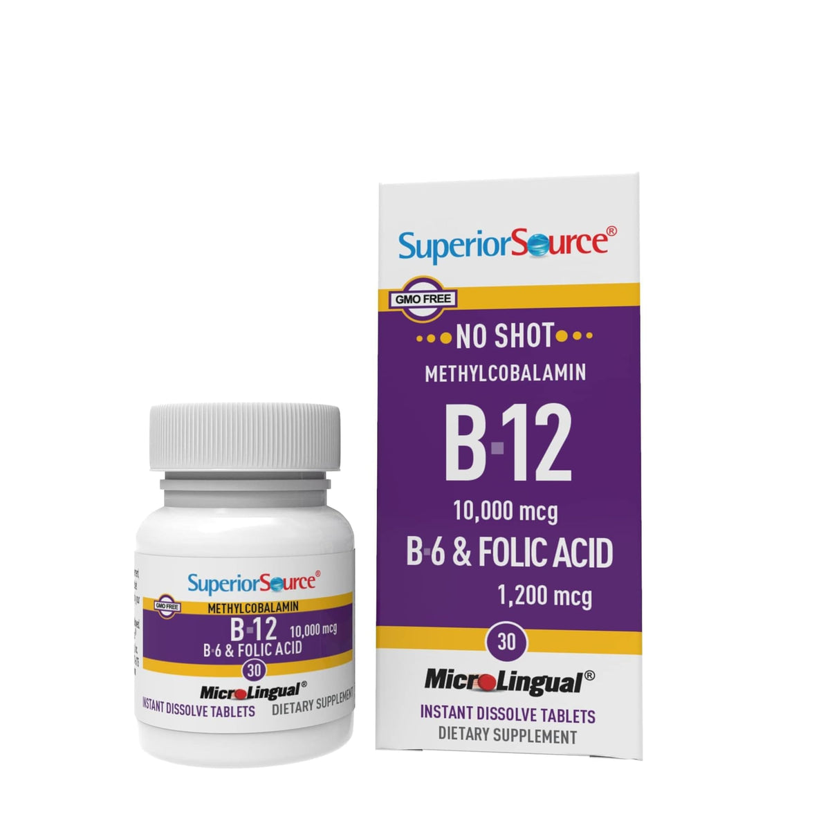 Superior Source No Shot B-12 dissolves quickly on the tongue for fast energy support.