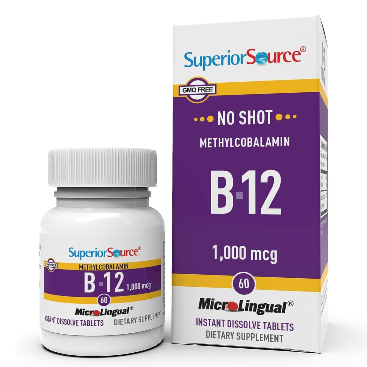 Superior Source No Shot B-12 tablet on tongue for fast absorption