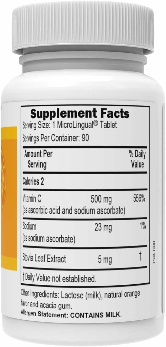 Superior Source Vitamin C 500 mg Tangy Orange Melts packaging box shows dosage information