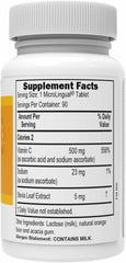 Superior Source Vitamin C 500 mg Tangy Orange Melts packaging box shows dosage information