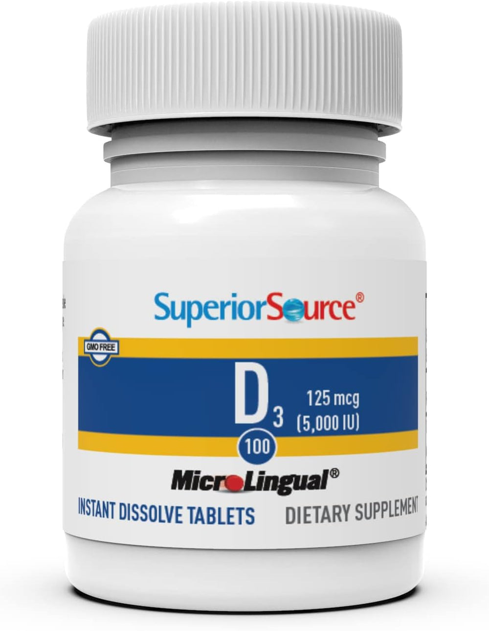 Dissolving Sublingual Tablet from Superior Source Vitamin D3 5000 IU for quick absorption.