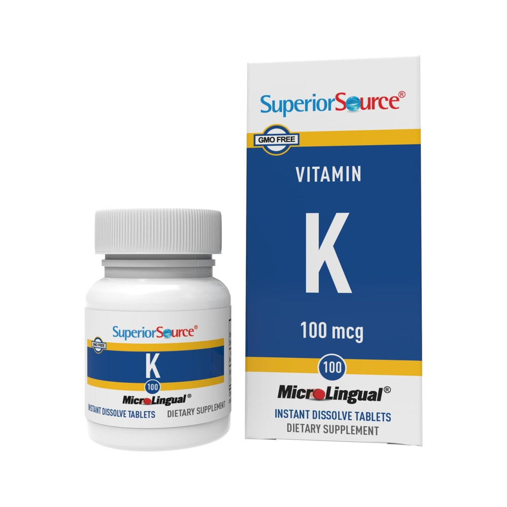 Superior Source Vitamin K 100 mcg bottle front showing dissolving tablets easy to take