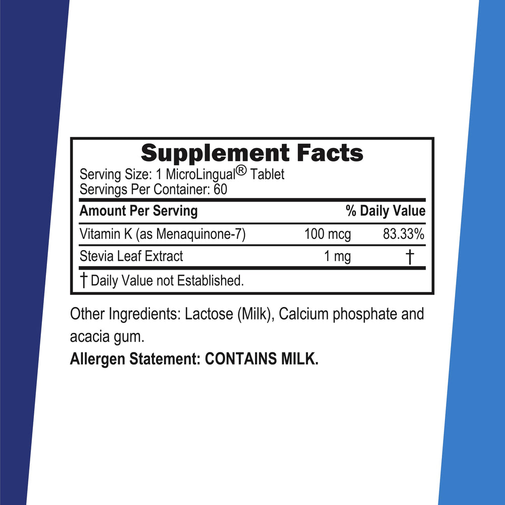 Close-up of bottle label showing 100 mcg MK-7 dosage