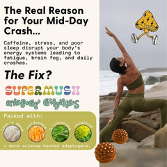 SuperMush gummies with cordyceps and lion's mane visual cues for mental stamina.