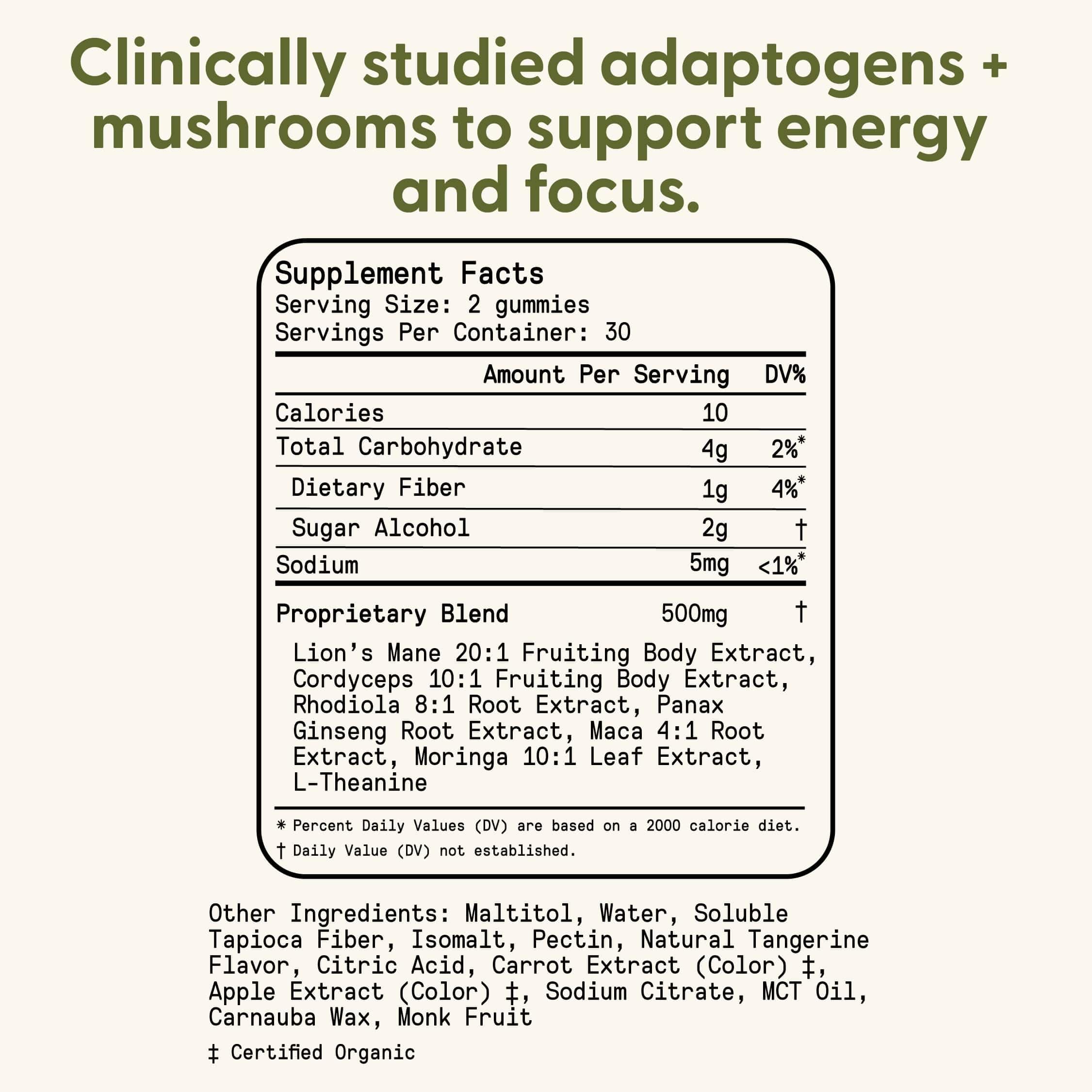 Natural maca-infused gummies offering mood and stamina support.