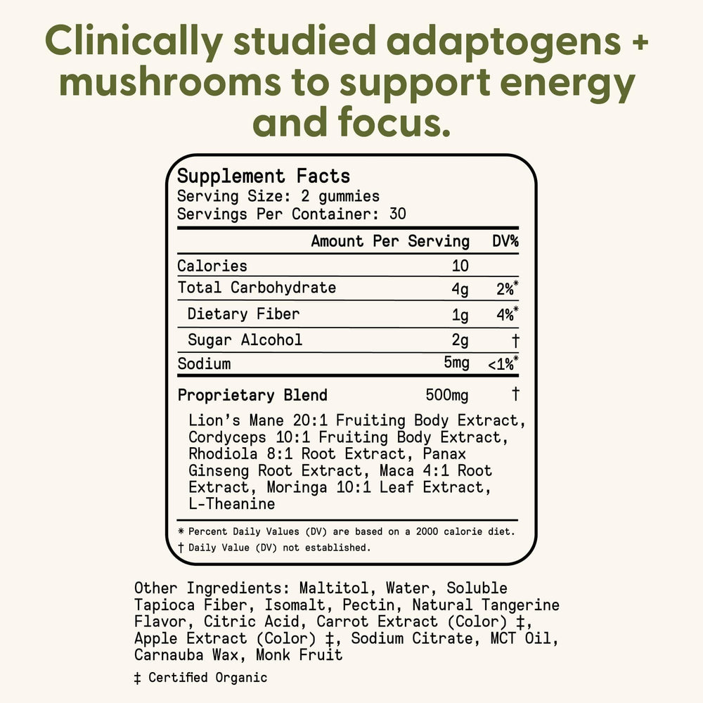Natural maca-infused gummies offering mood and stamina support.