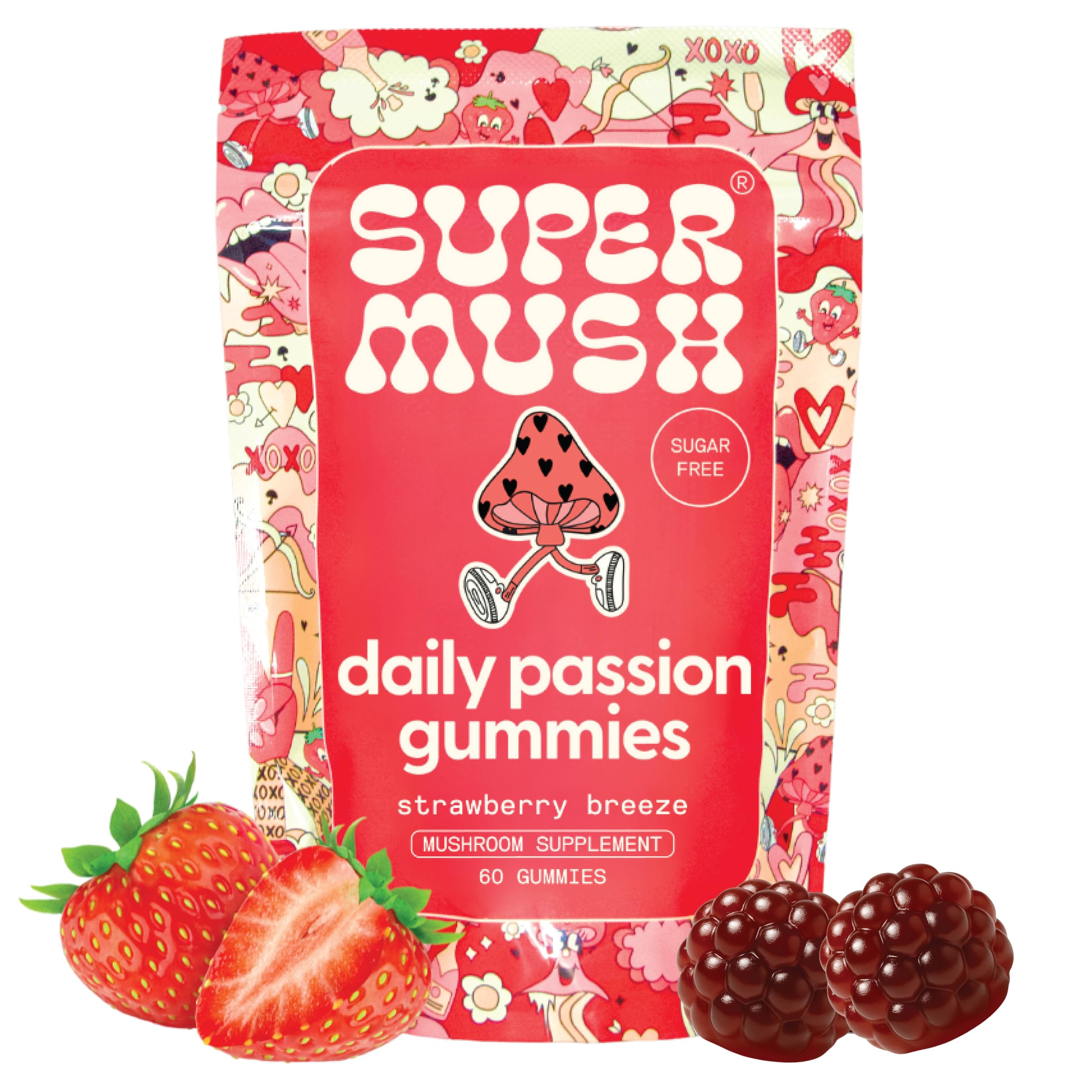 SuperMush Horny Goat Weed Gummies bottle closeup showing organic formula for daily vitality