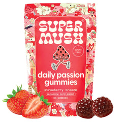 SuperMush Horny Goat Weed Gummies bottle closeup showing organic formula for daily vitality