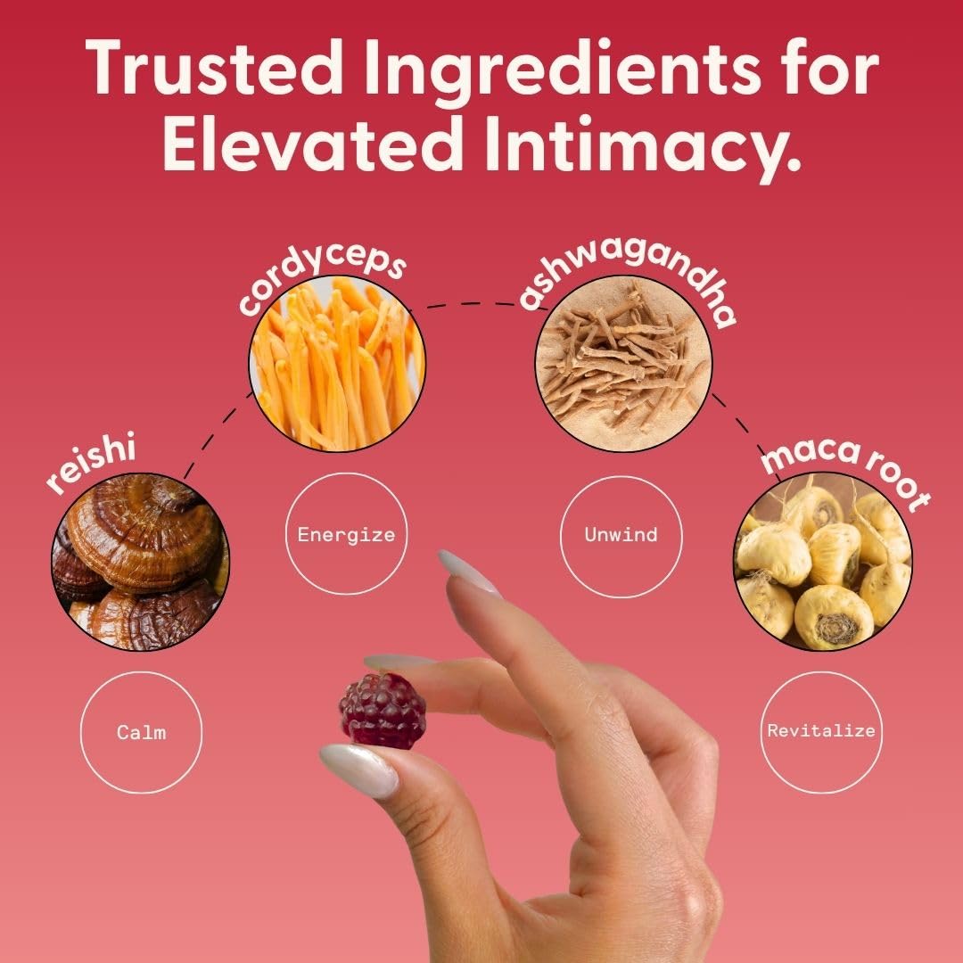 Packaging display emphasizes vegan, organic, gluten-free gummies for everyday wellness