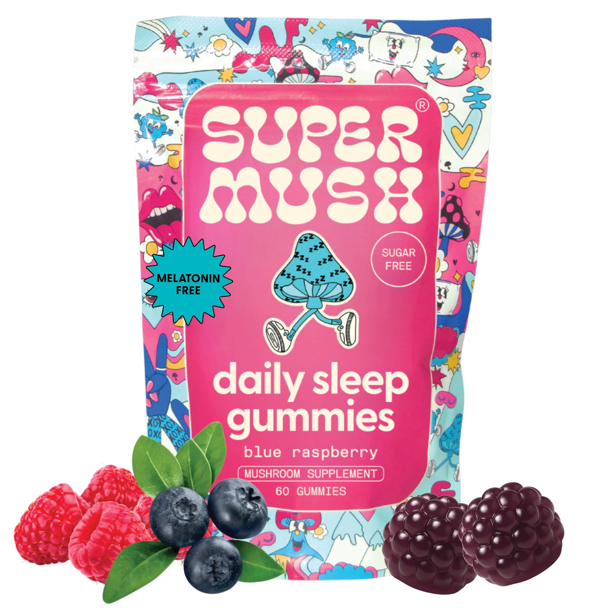 SuperMush Sleep Gummies bottle front for easy nightly use and relaxation.