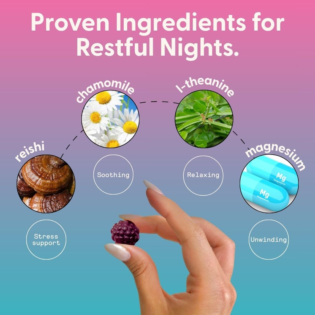 Illustration of chaga and reishi with SuperMush Sleep Gummies promoting calm evenings.