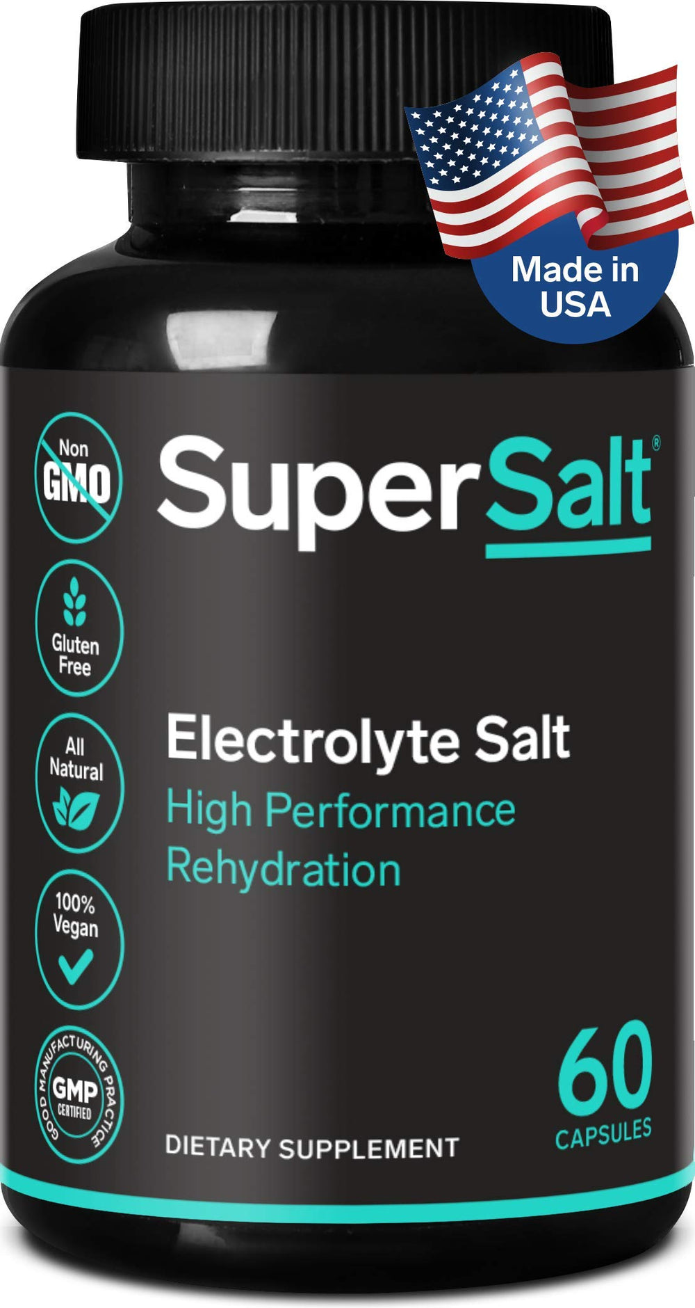 SuperSalt rapid hydration tablets being poured from bottle for quick electrolyte balance.