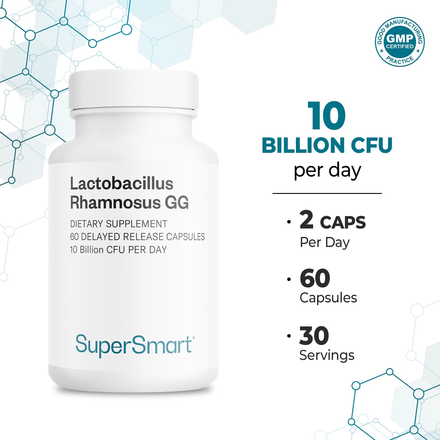 Supersmart 60 capsules bottle front view emphasizes convenient daily use