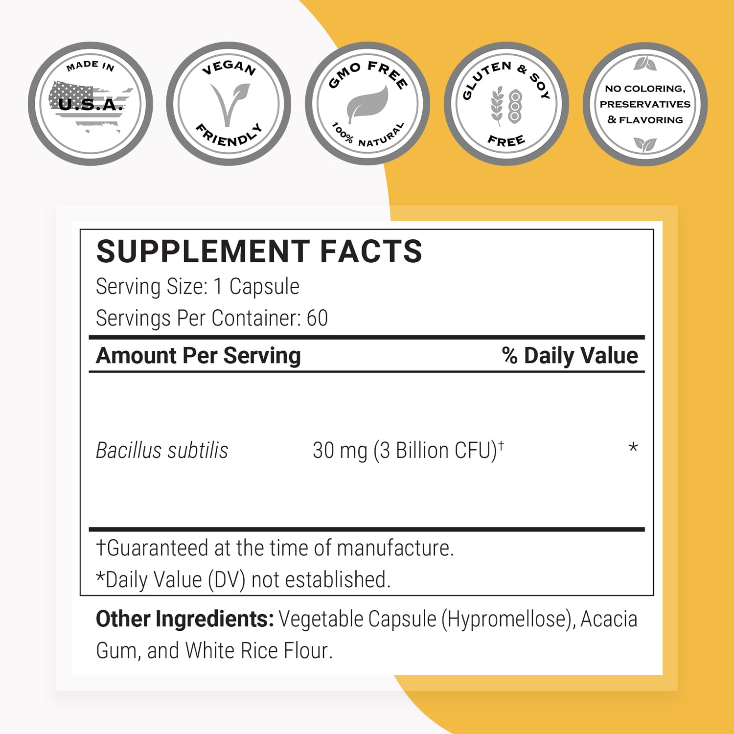 Supersmart Bacillus Subtilis 3 Billion CFU box packaging displaying shelf-stable probiotic convenience