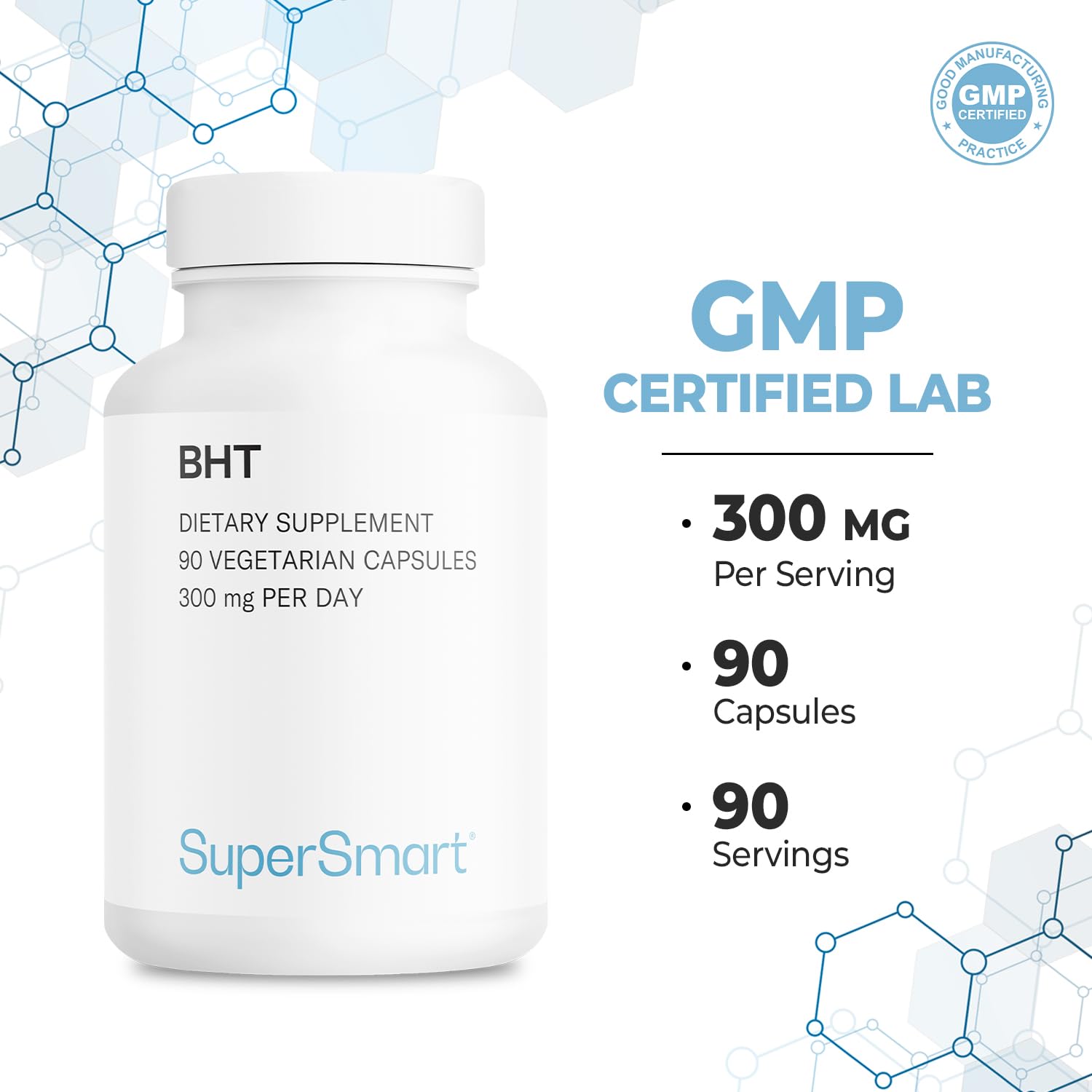 Supersmart BHT ingredients list: hypromellose, acacia, rice flour