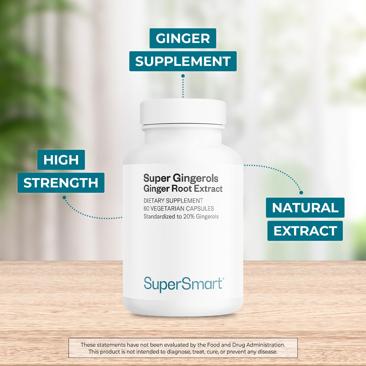 Supersmart Gingerroot extract powder in bowl, natural ingredient scene