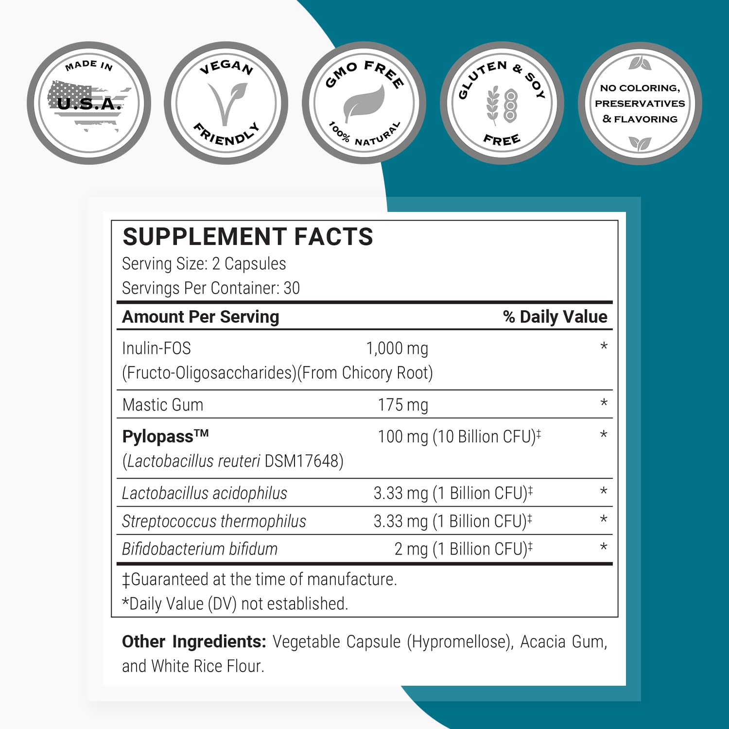 Supersmart H. Pylori Advanced Formula label showing ingredients