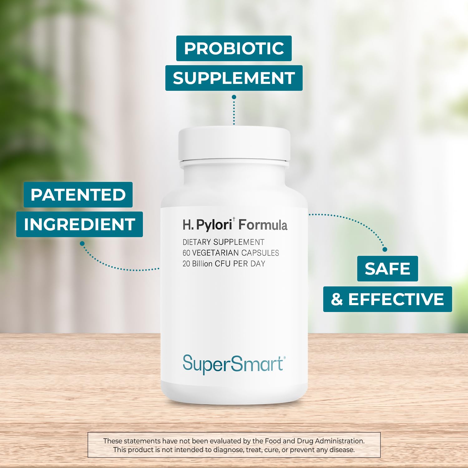 Close-up of Supersmart H. Pylori Formula capsules highlighting vegetarian capsules