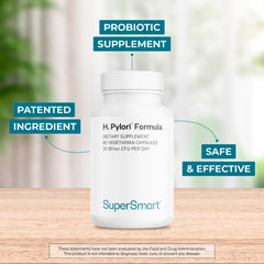 Close-up of Supersmart H. Pylori Formula capsules highlighting vegetarian capsules