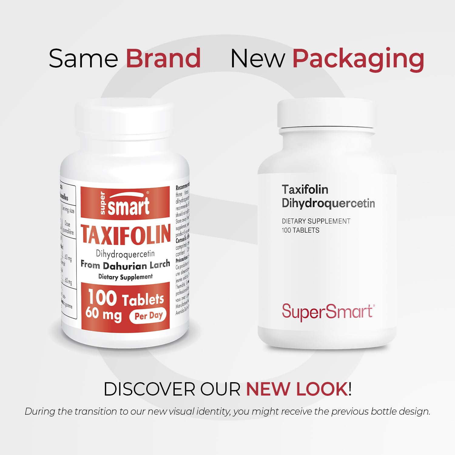 Supersmart taxifolin DHQ bottle back lists ingredients and directions for use