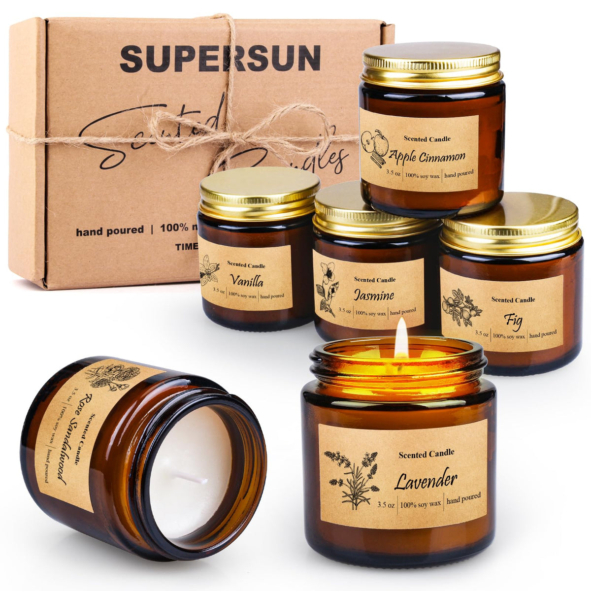 SUPERSUN 6 pack candles vanilla jar for a warm, inviting living space