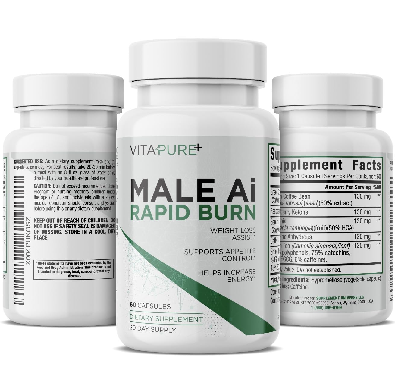 Supplement Universe Male AI Rapid Burn bottle front for convenient daily thermogenic support.