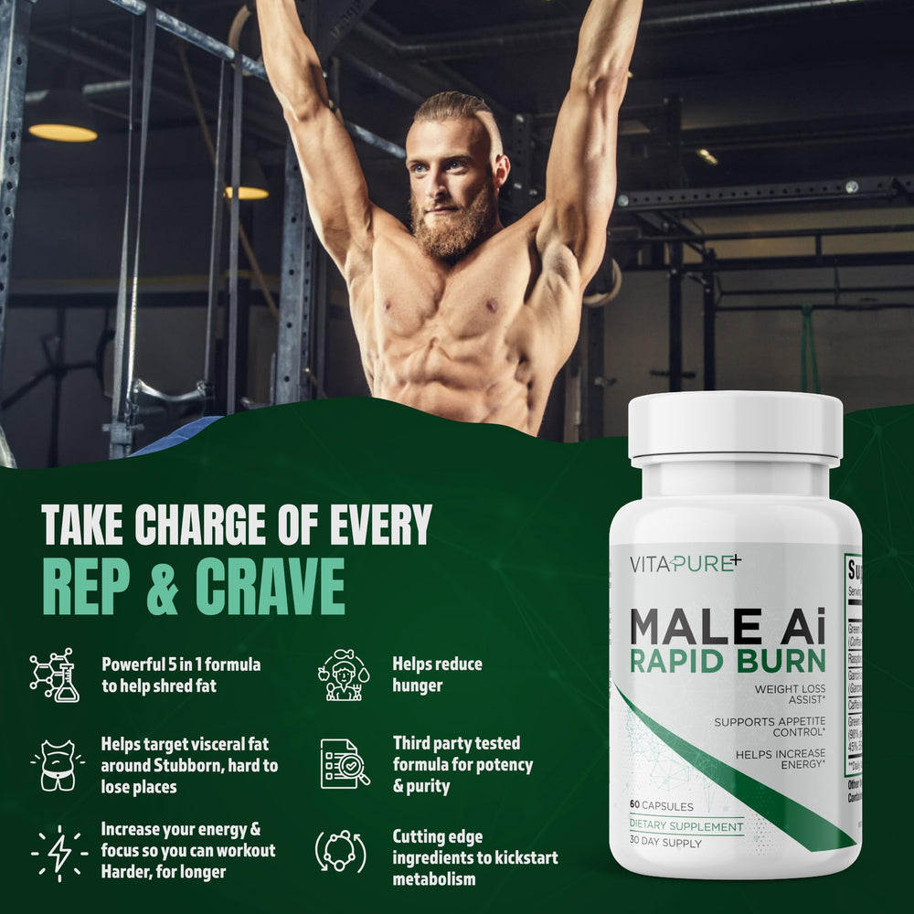 Supplement Universe Male AI Rapid Burn packaging on shelf signals premium thermogenic solution.