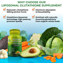 Ingredient list for SUPPLEMENTS STUDIO Liposomal Glutathione emphasizing organic whole foods