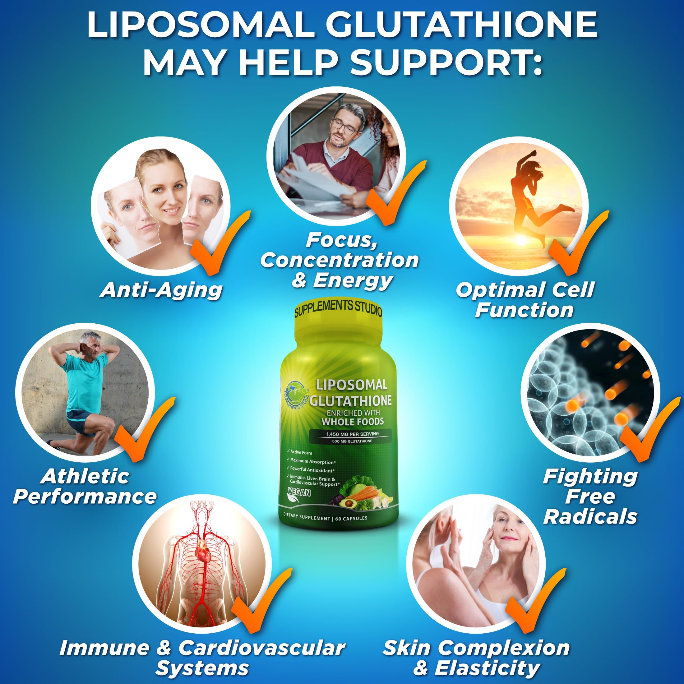 Made in the USA badge with SUPPLEMENTS STUDIO Liposomal Glutathione bottle