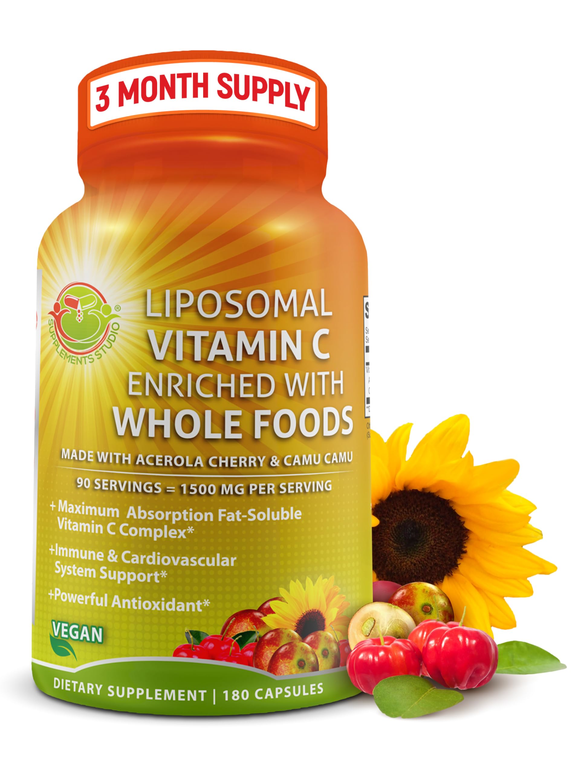 SUPPLEMENTS STUDIO Liposomal Vitamin C capsules with acerola and camu camu for potent antioxidant support.