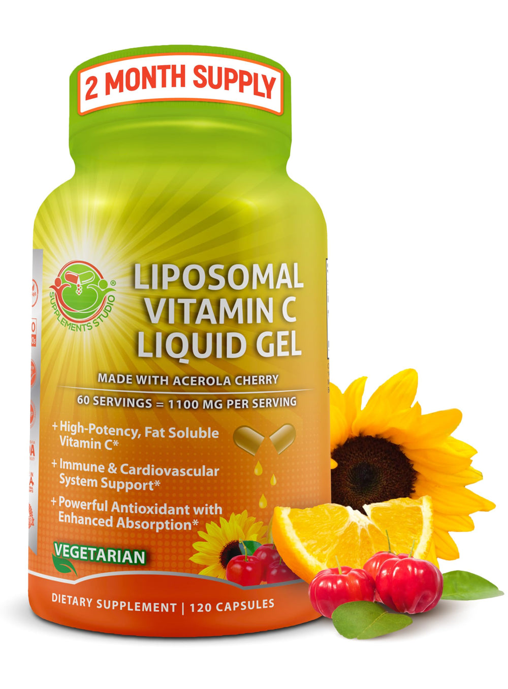 SUPPLEMENTS STUDIO liposomal vitamin C bottle with acerola for enhanced absorption